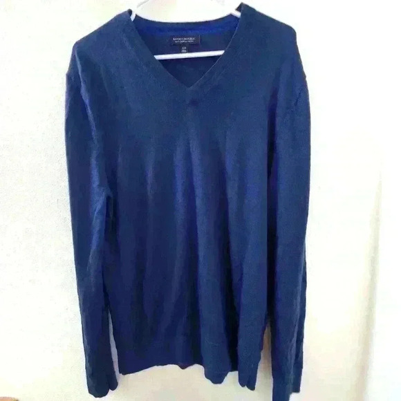 Banana Republic 100% Merino Wool Sweater Large Navy Blue Men's V Neck - Picture 1 of 5